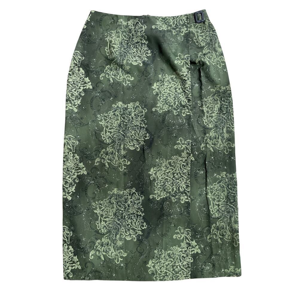 Vintage Cynthia Taylor Green Whimsical Glitter Print Faux Wrap Skirt Size 16